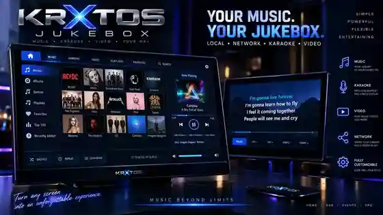 KRXTOS Jukebox music library, queue and karaoke experience