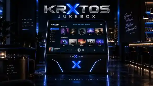 KRXTOS Jukebox touchscreen interface in a premium lounge